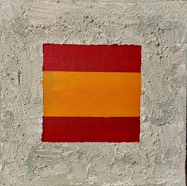 Obra Bandera 16 de Gonzalo Peral, tecnica mixta acrilico y arena